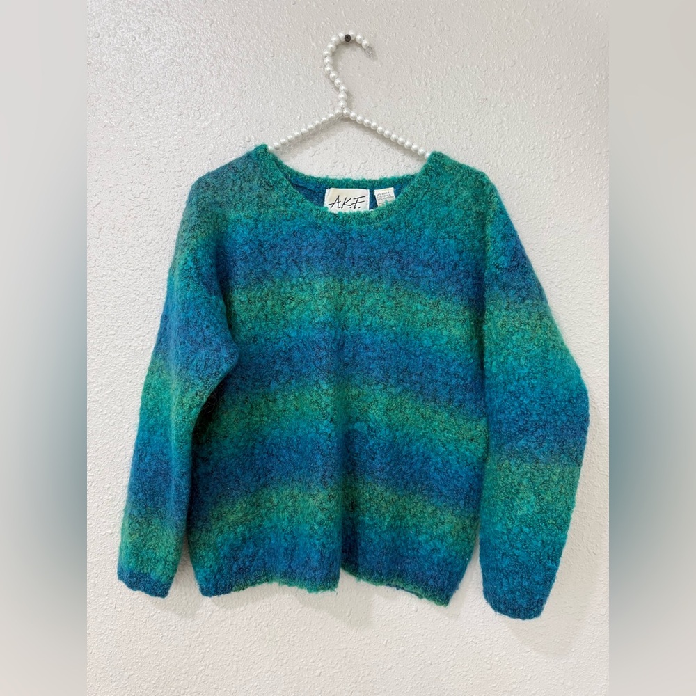 Blue-Green Striped Crewneck Sweater